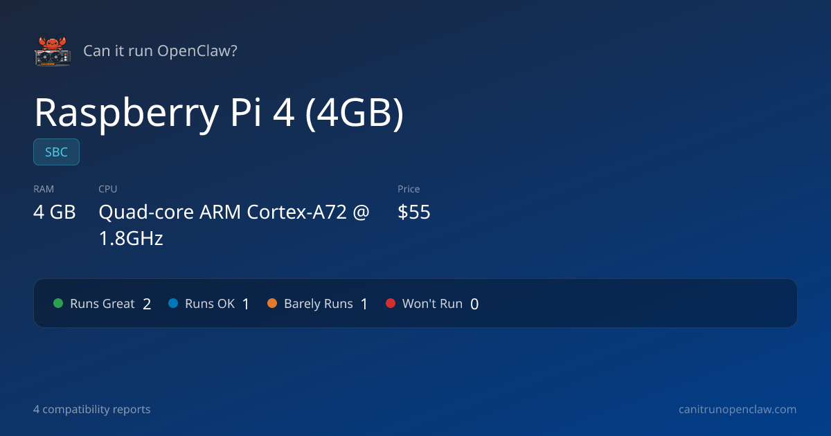 Raspberry Pi 4 (4GB) - Can it run OpenClaw? | Can it run OpenClaw?